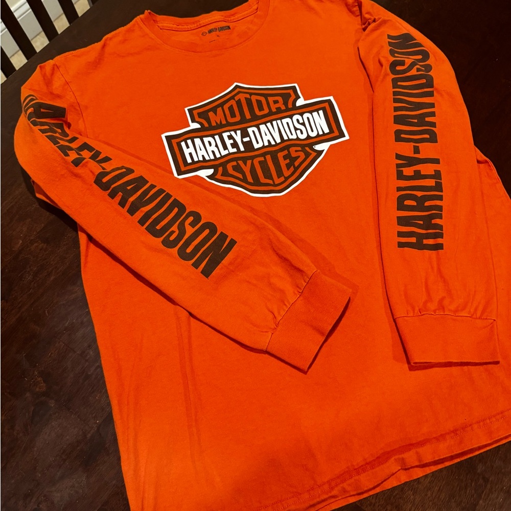 Harley-Davidson Men’s Bar and Shield Long Sleeve Safety Orange Graphic T-shirt - Picture 4 of 5
